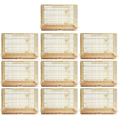 Nine gold bird cages arranged in a 3x3 grid on a white background