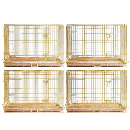 Four gold bird cages on a white background