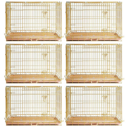 Set of six gold bird cages on a white background