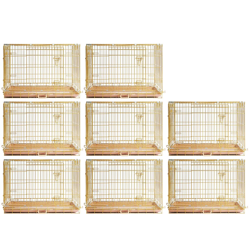 Set of gold bird cages on a white background