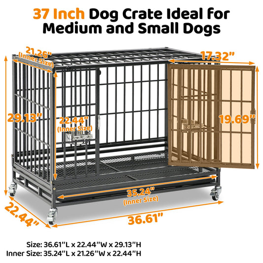 Dog crate with dimensions labeled on a white background