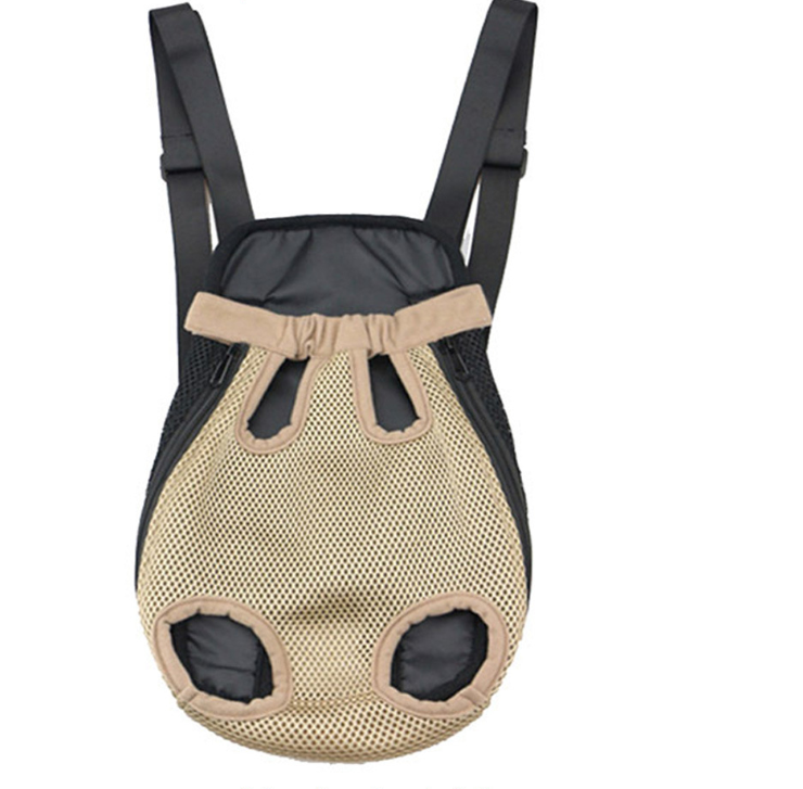 Pet carrier with mesh sides and black straps on a white background