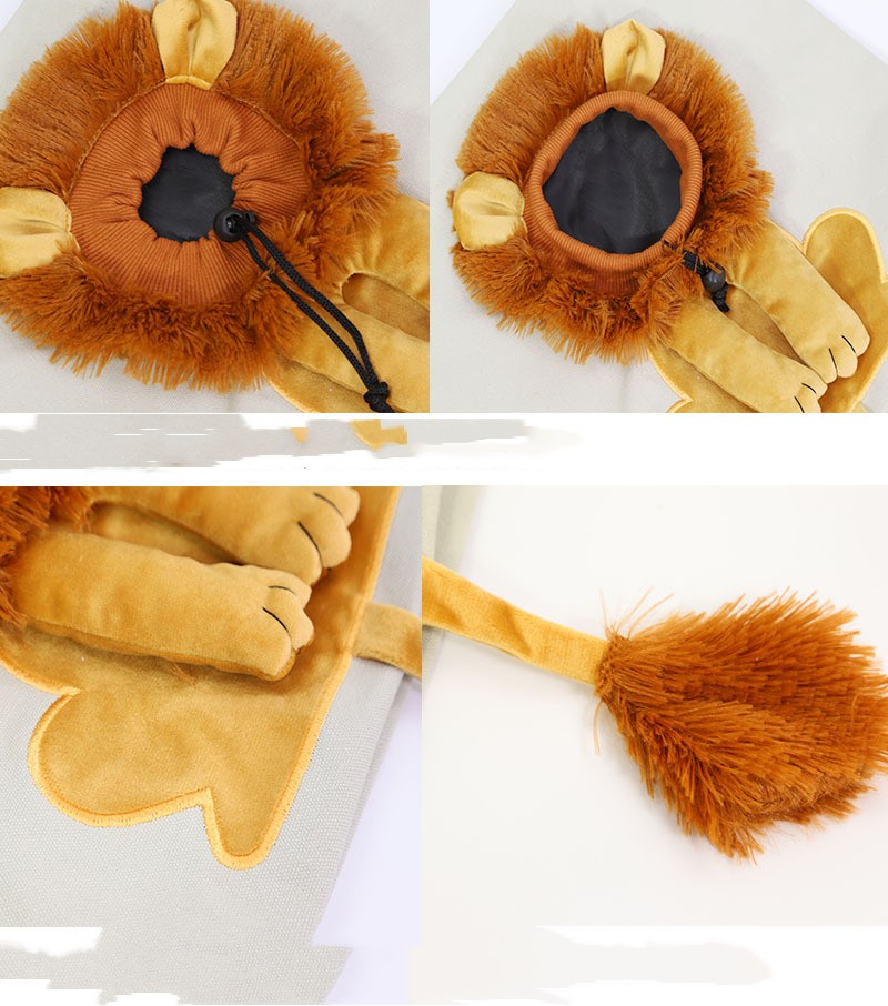 Lion-themed headband with ears and tail on a white background