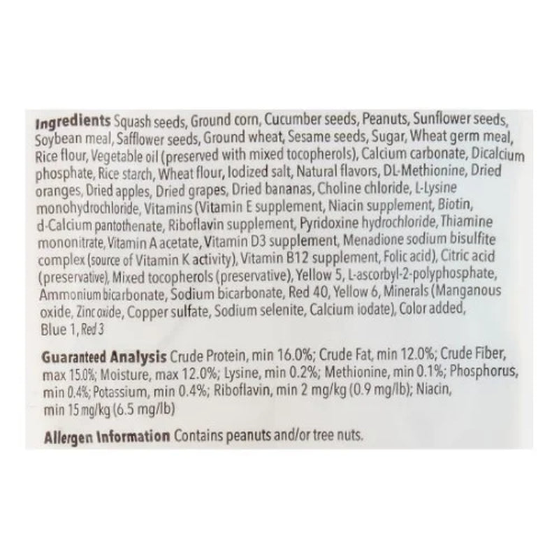 Ingredients and guaranteed analysis label for a food product on a white background