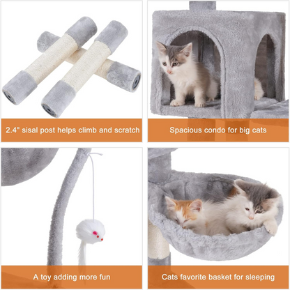 Cozy Cat Tree for Small Cats with Plush Hammock