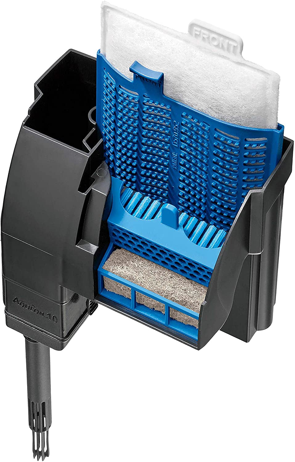 Cleaning tool with blue brush and black holder on a white background