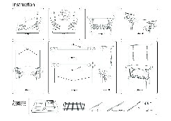 Step-by-step assembly diagram for a piece of furniture with labeled steps and accessories.