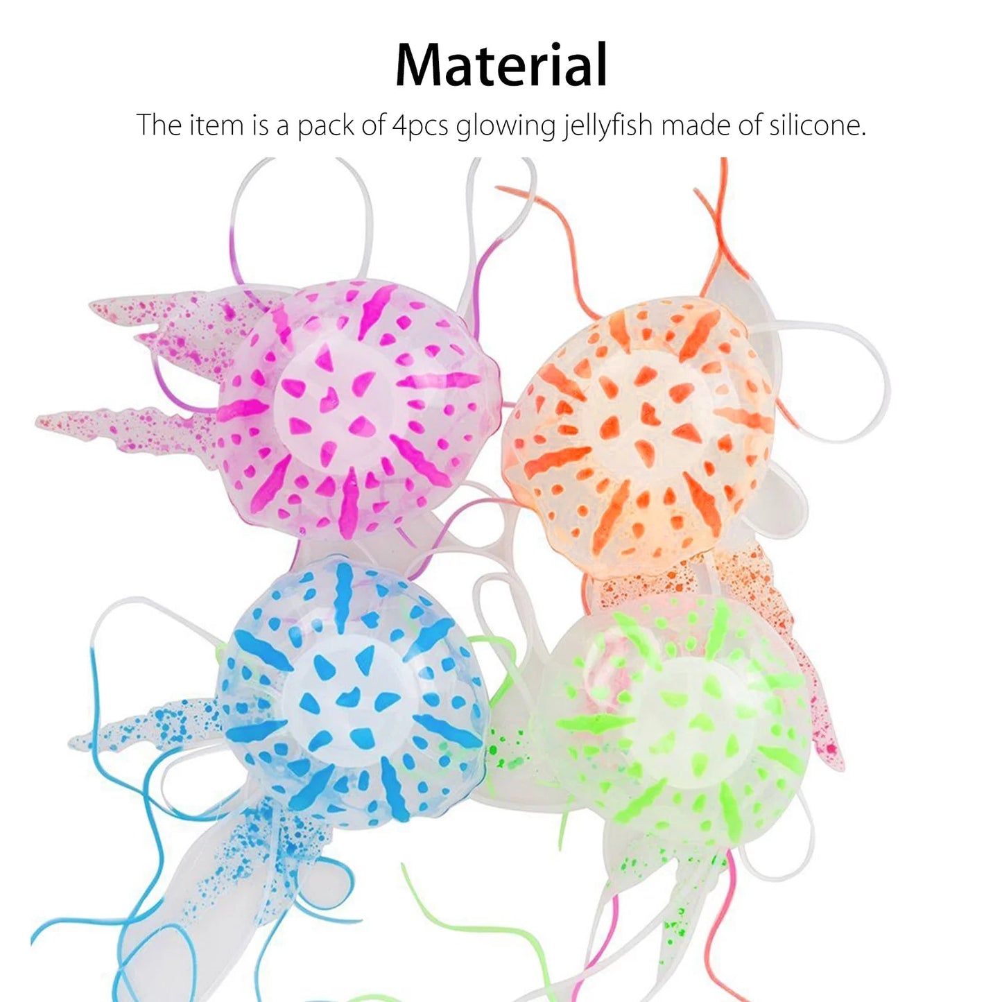 Pack of 4 glowing jellyfish toys made of silicone on a white background