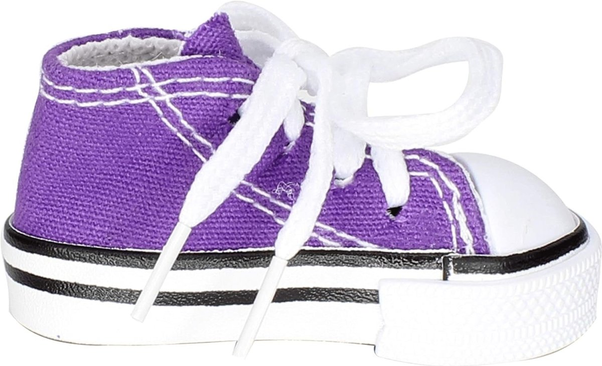 Purple high-top sneaker with white laces on a white background