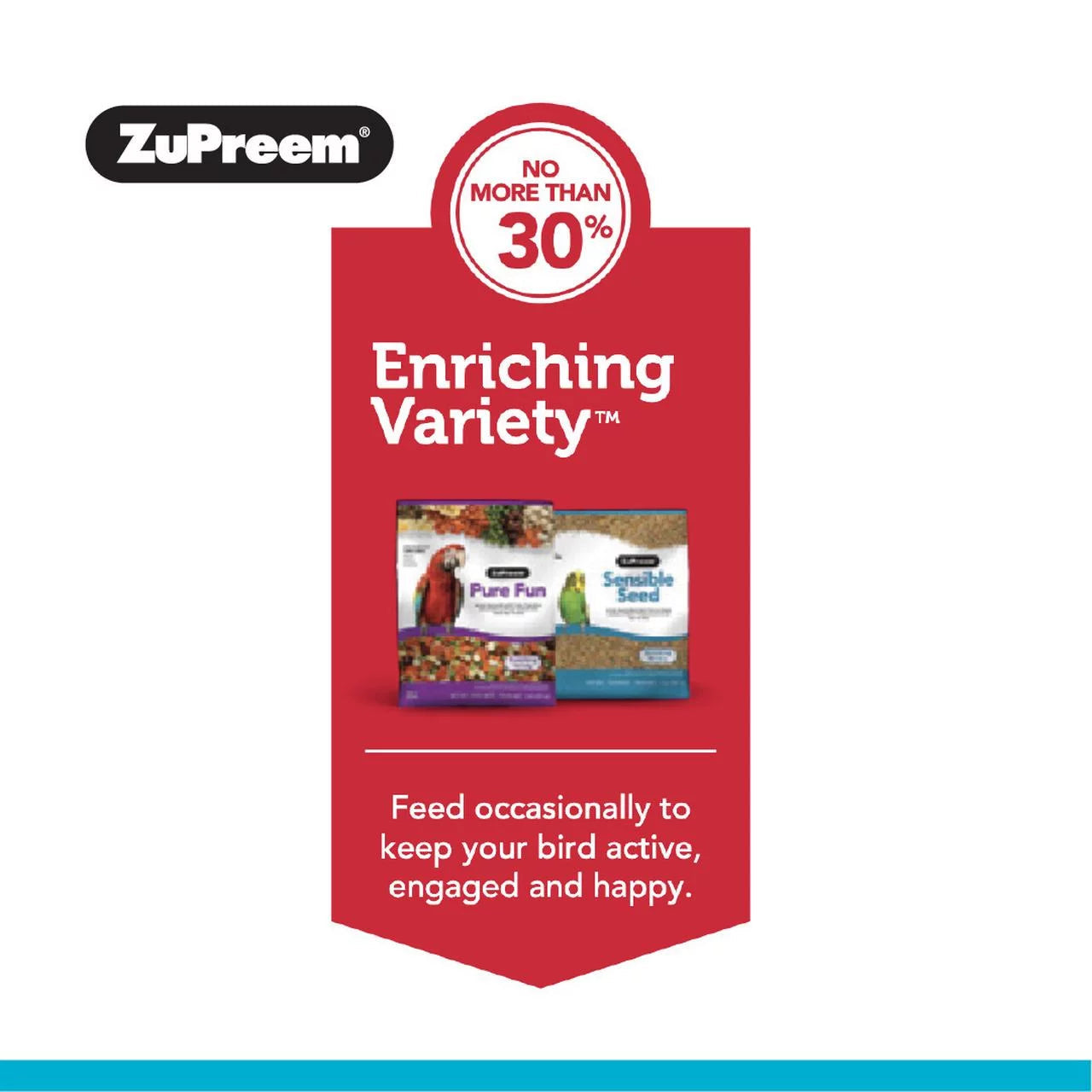 ZuPreem bird food packaging with text on a red background