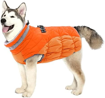 Lelepet Dog Winter Coat - Waterproof Fleece Jacket with Built-in Harness