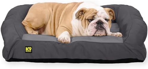 K9 Ballistics Tough Bolster Nesting Pillow Sofa Dog Bed with Removable Washable Cover - Durable, Water Resistant with Nonskid Bottom - Large, Titanium Premium Finish