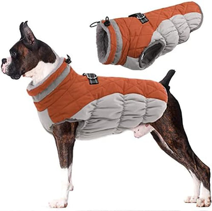 Lelepet Dog Winter Coat - Waterproof Fleece Jacket with Built-in Harness
