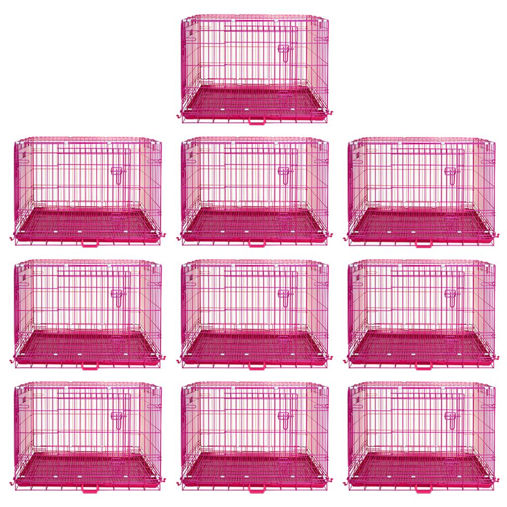 Nine pink pet crates arranged in a 3x3 grid on a white background.