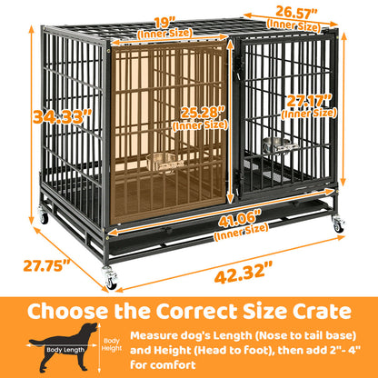 Dog crate with dimensions labeled on a white background