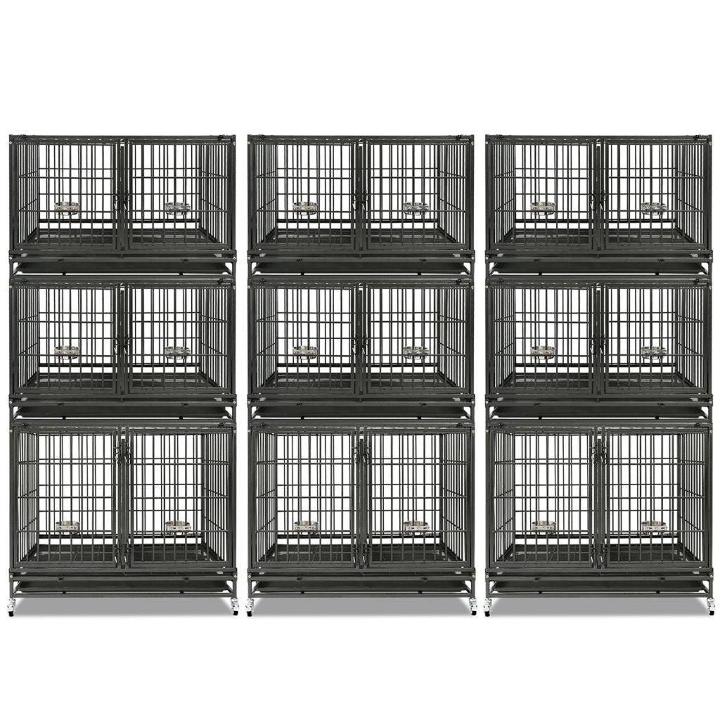Nine stackable crates