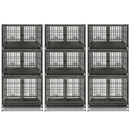 Nine stackable crates