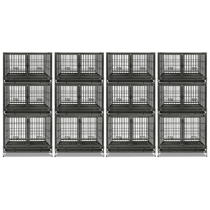 Twelve stackable crates