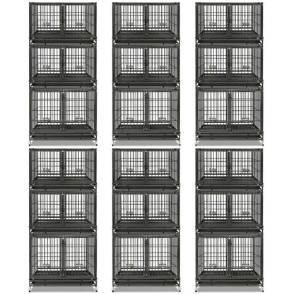 Eighteen stackable crates
