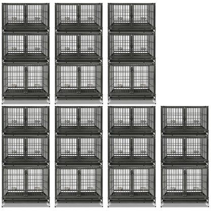 Twenty one stackable crates