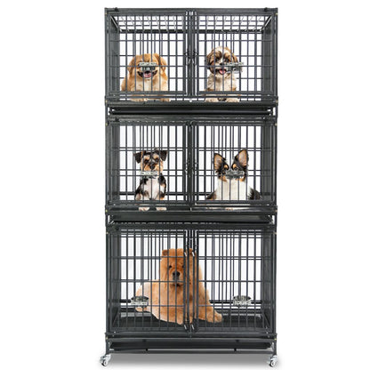 Three-tier black pet cage on a white background