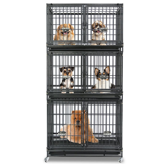 Three-tier black pet cage on a white background