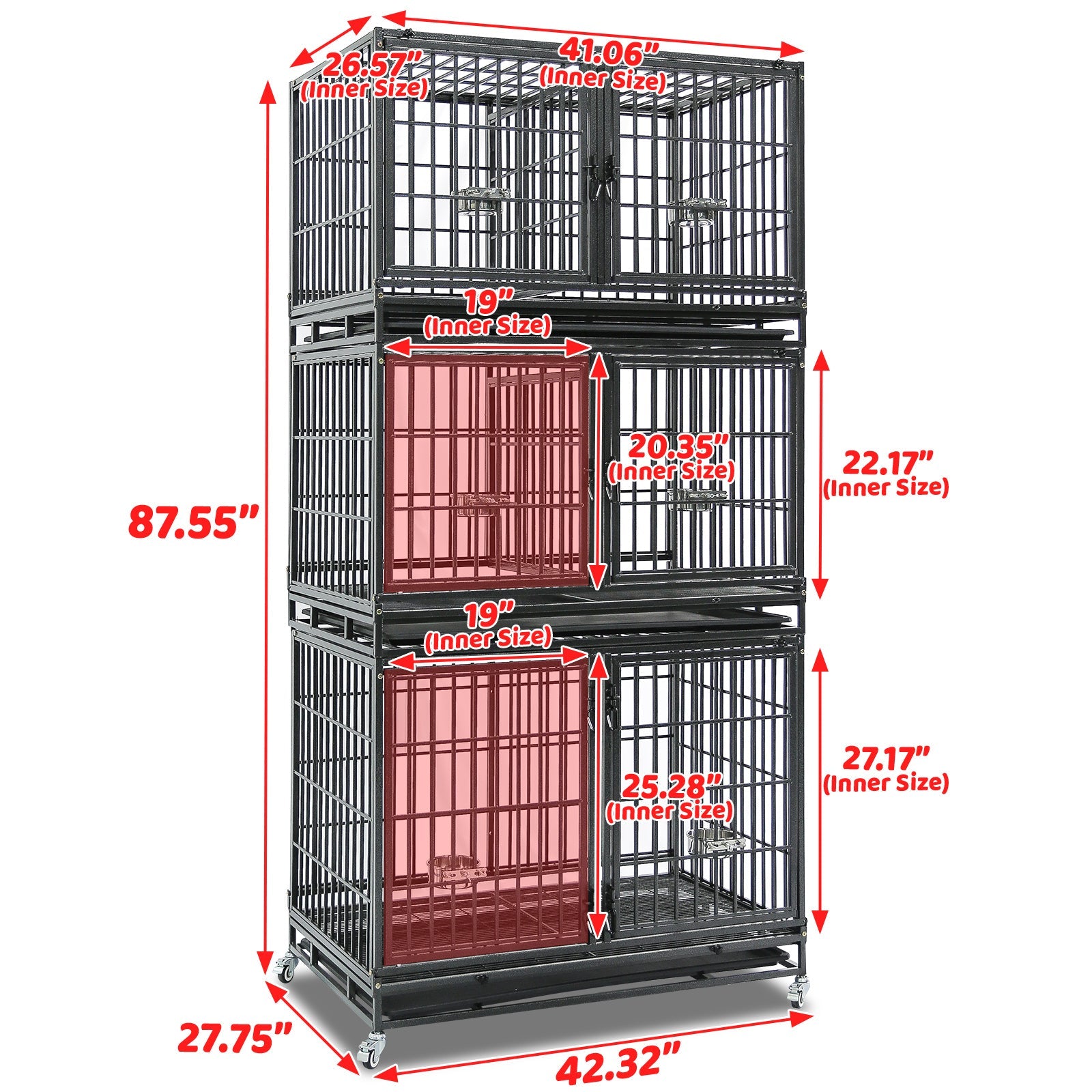 Three-tier pet cage with dimensions