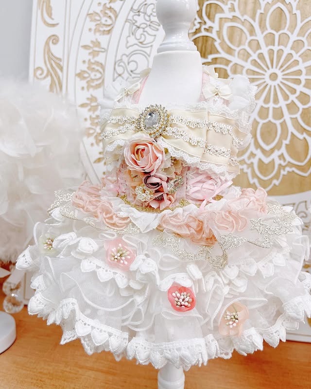 Decorative headband with flowers and pearls on a white background