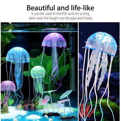 Decorative jellyfish lights for aquariums with text highlighting their beauty and adjustability.