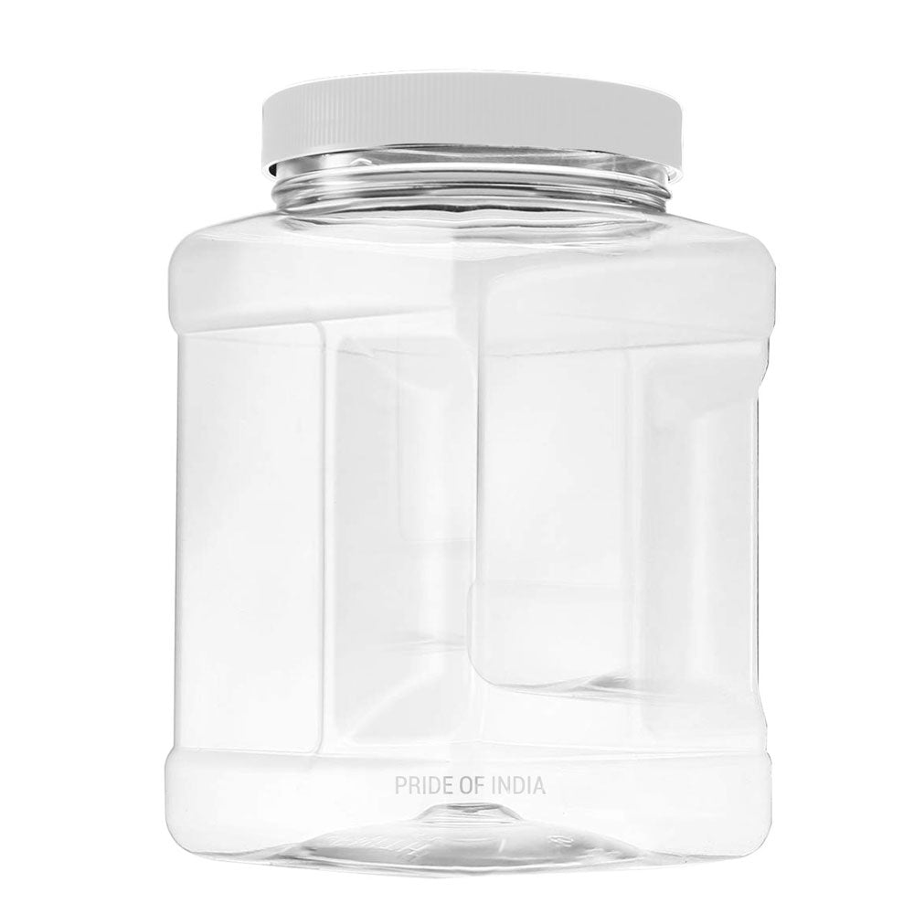 Clear glass jar with a white lid on a white background, featuring 'Pride of India' branding.