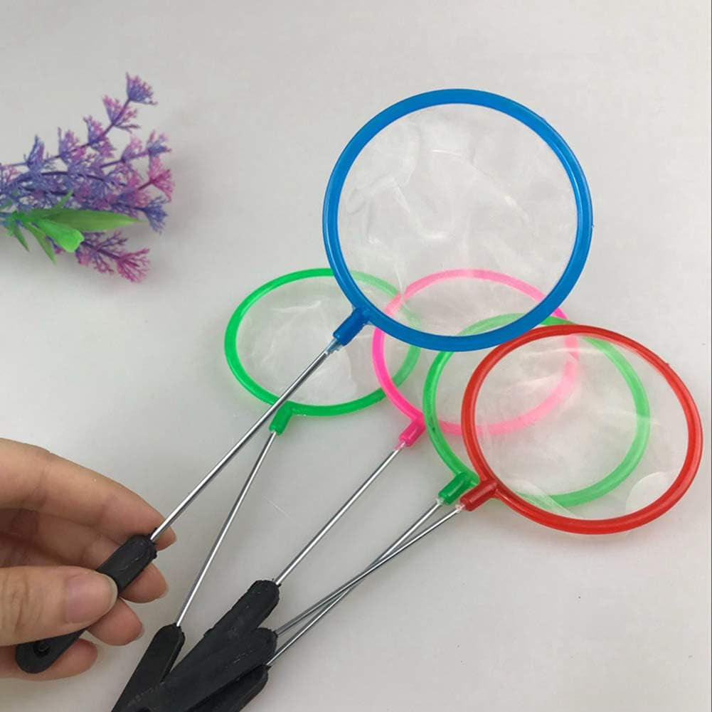 Colorful butterfly nets with a hand holding one on a white background