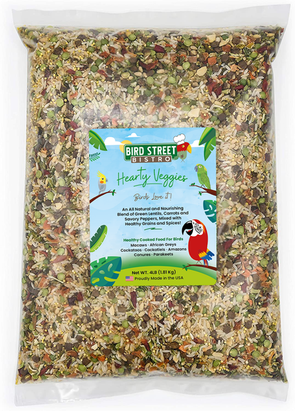 Bag of Bird Street Bistro Hearty Veggies bird food with a label on a white background