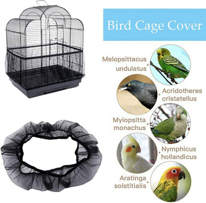 Bird cage cover with images of birds and their names on a white background