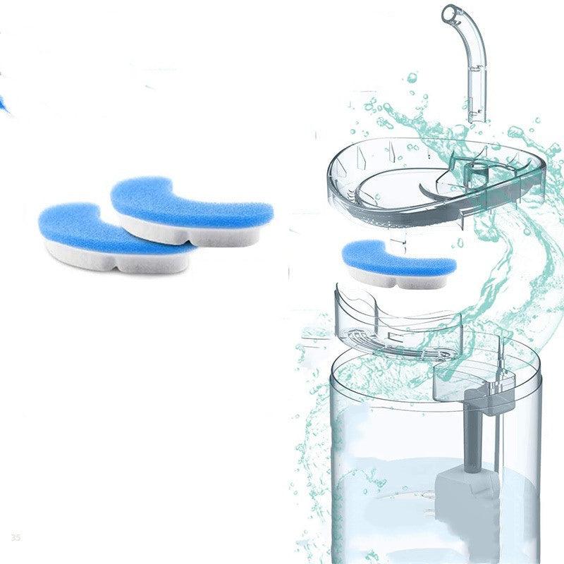 Clear shower filter with blue sponge pads on a white background