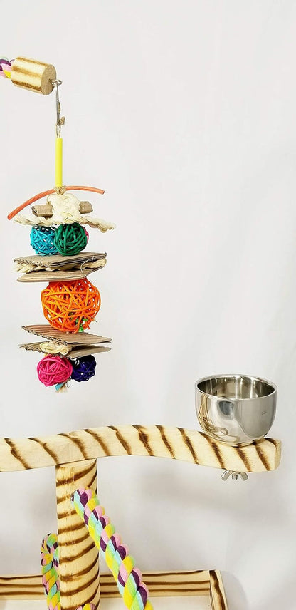 Bird Play Gym Tabletop W Cup, Toy Hanger and Toy,  Javan Tigertail Stand- Large