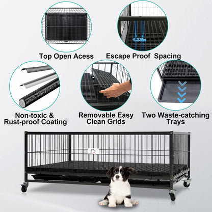 Dog cage with features highlighted on a white background