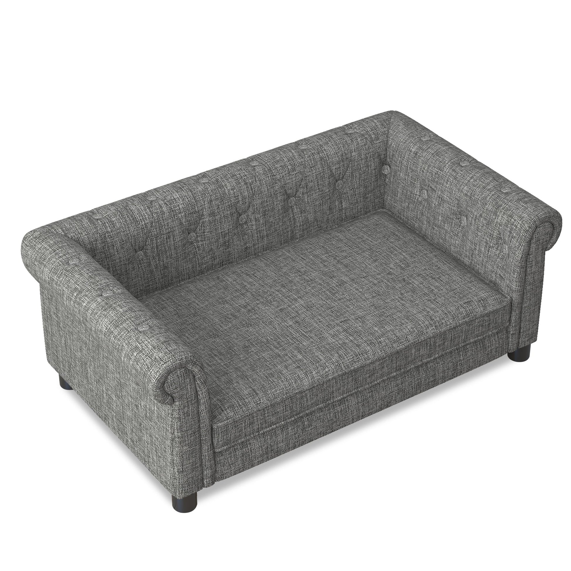 Gray fabric pet bed on a white background