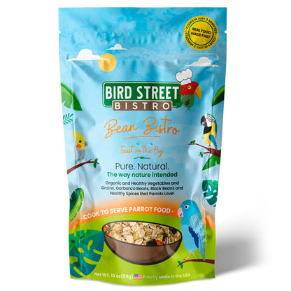 Bird Street Bistro Bean Bistro parrot food package on a white background