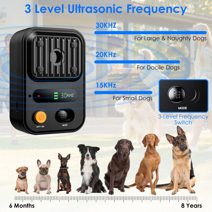 Ultrasonic Anti-Barking Device Rechargeable Auto Dog Bark Control Deterrent Box Training Device IPX4 Waterproof with 3 Frequency Max 32.8Feet Sensing