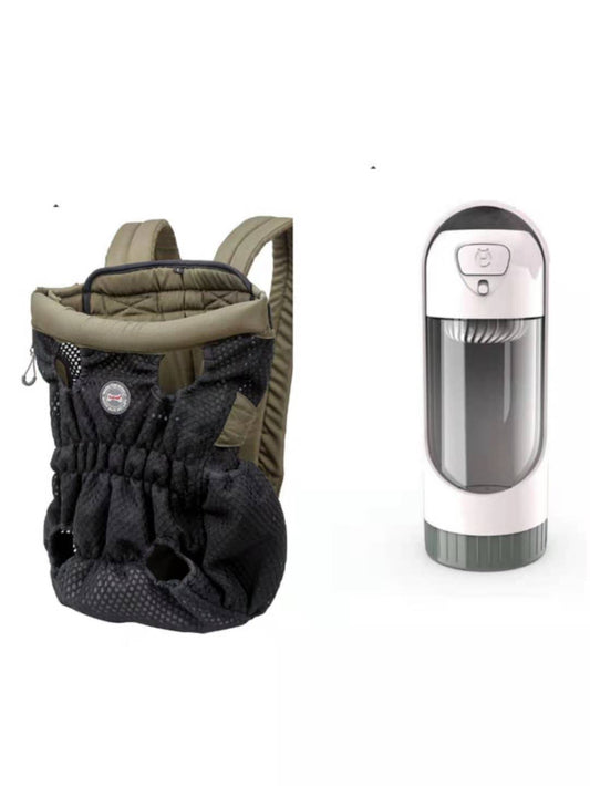 Pet carrier and water bottle on a white background