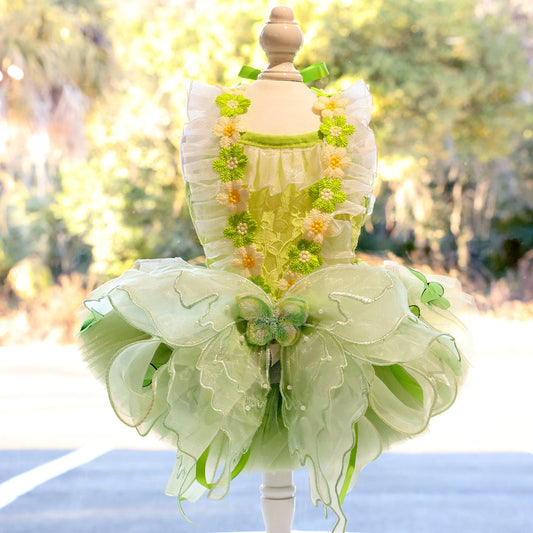 Dog Fairy Tutu Dress with Butterfly & 3D Floral Lace