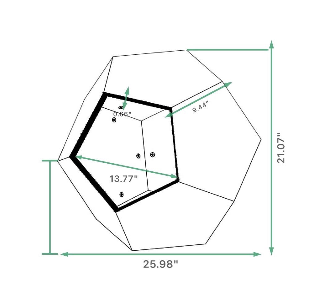 Geometric shape with measurements on a white background