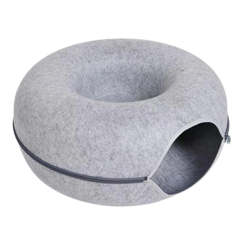 Felt Donut Cat Bed with Tunnel and Hideaway