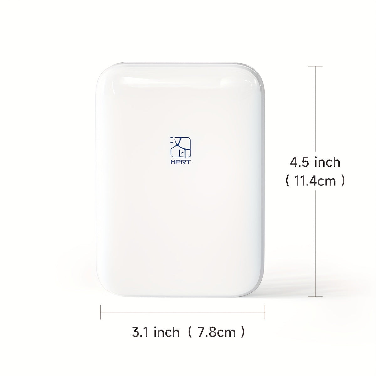 White rectangular device with dimensions labeled on a white background
