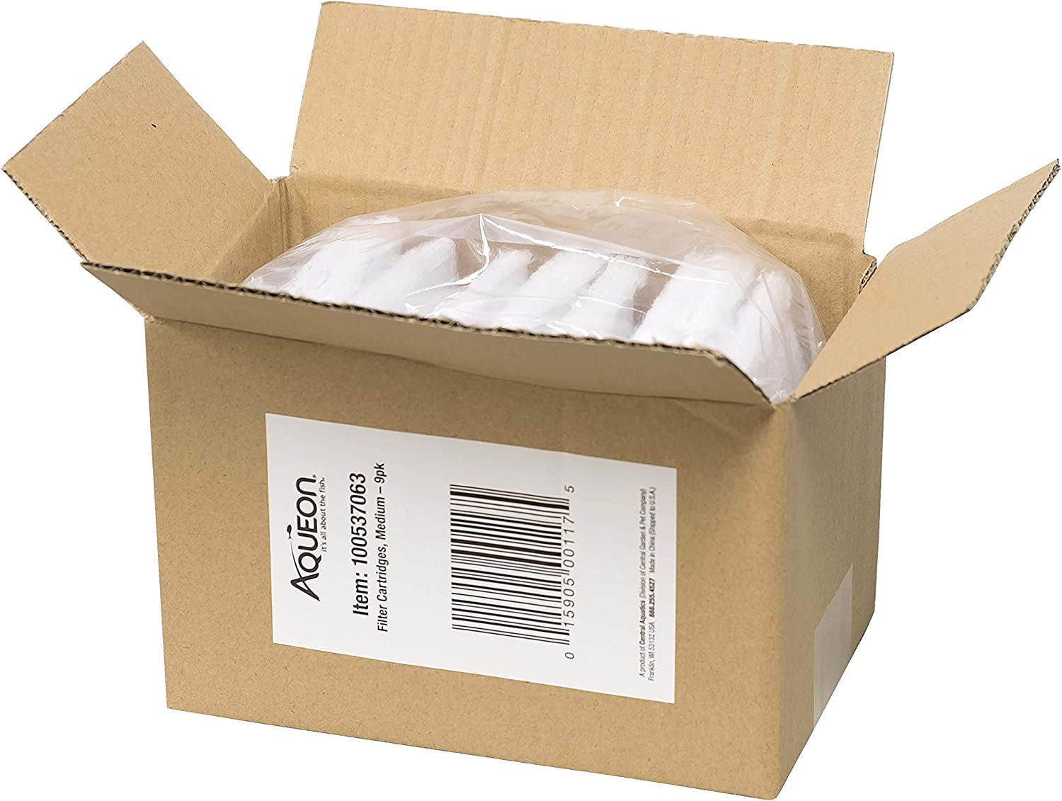 Open cardboard box with Aqueon product inside on a white background