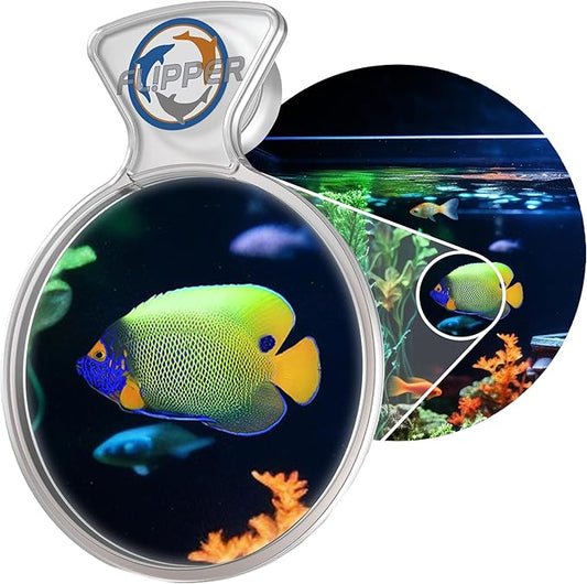 Flipper product with an inset showing an aquarium scene with a fish and coral.