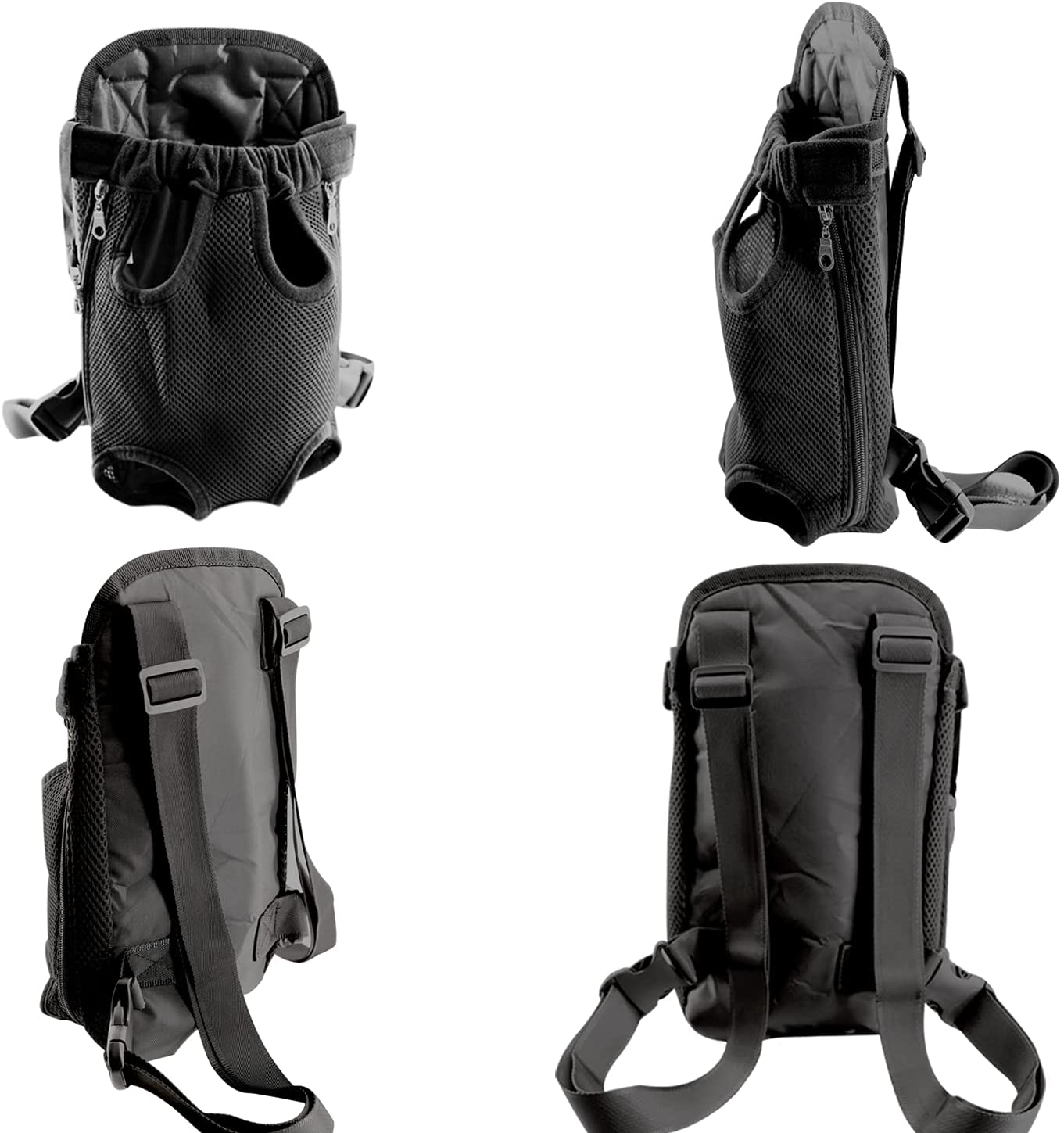 Black backpack shown from multiple angles on a white background