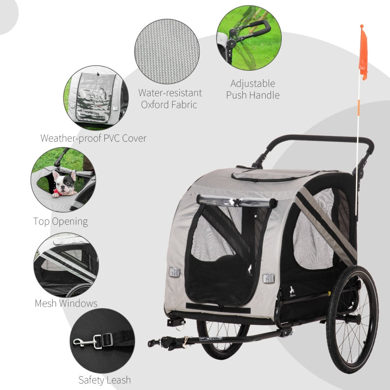 Pet stroller with features highlighted on a white background