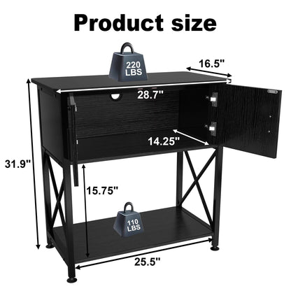 Black desk with measurements and weight capacity indicators on a white background