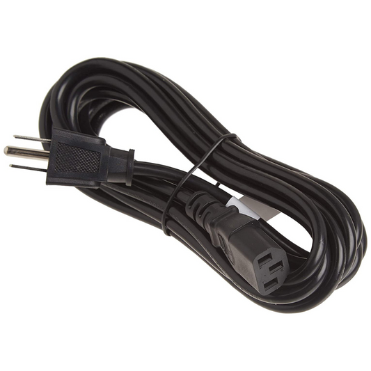 Black power cord with plugs on a white background